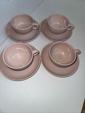 Russel Wright 4 Shell Pink Cup/Saucer sets Mid-Century Modern MCM USA